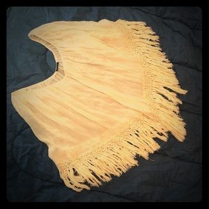 Gauze and crochet poncho